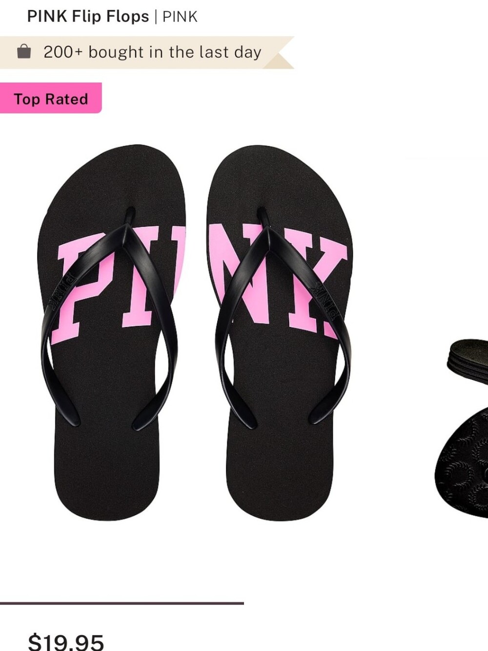 Vs PINK Black Flip Flop Sandals with Pink Logo